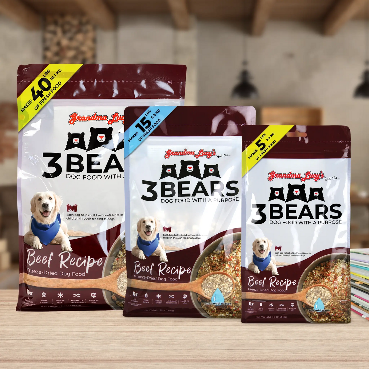 Grandma Lucy's 3 Bears Beef Freeze-Dried Dog Food with Oats