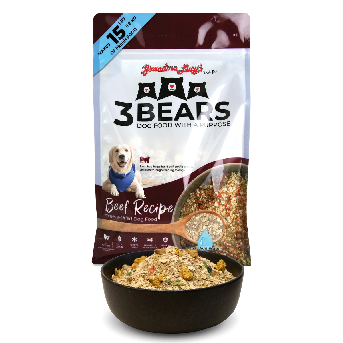 Grandma Lucy's 3 Bears Beef Freeze-Dried Dog Food with Oats