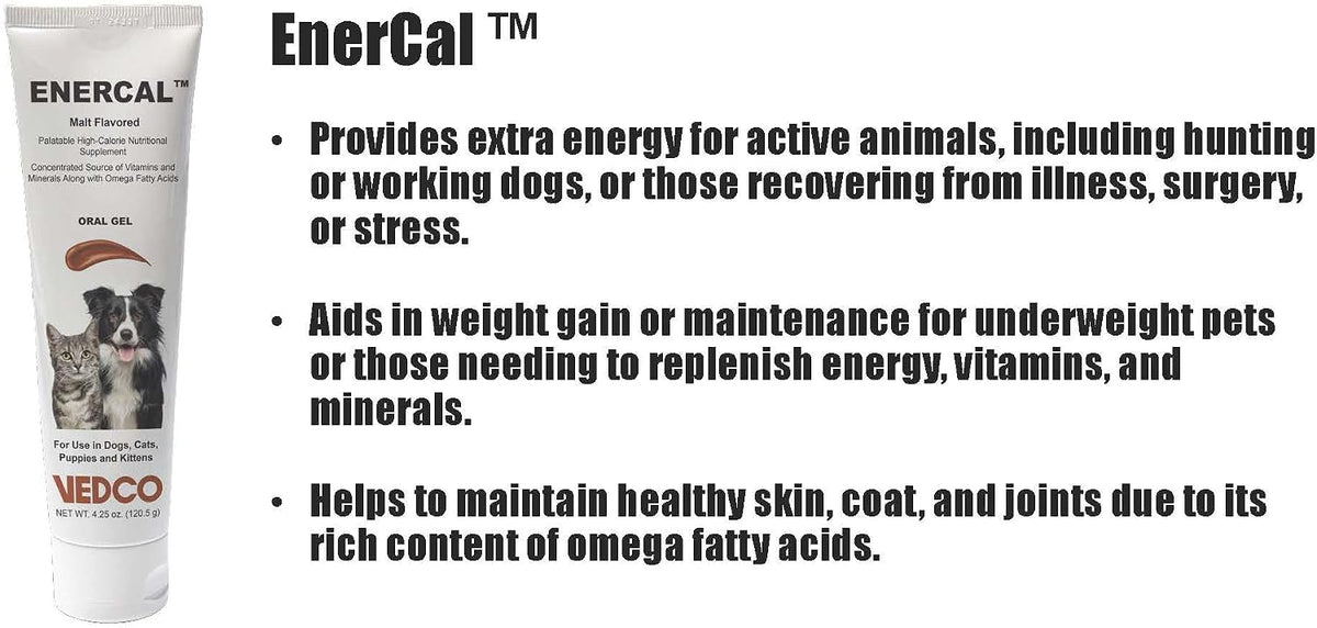 Vedco Enercal High-Calorie Oral Gel for Dogs & Cats, Malt, 4.25 oz