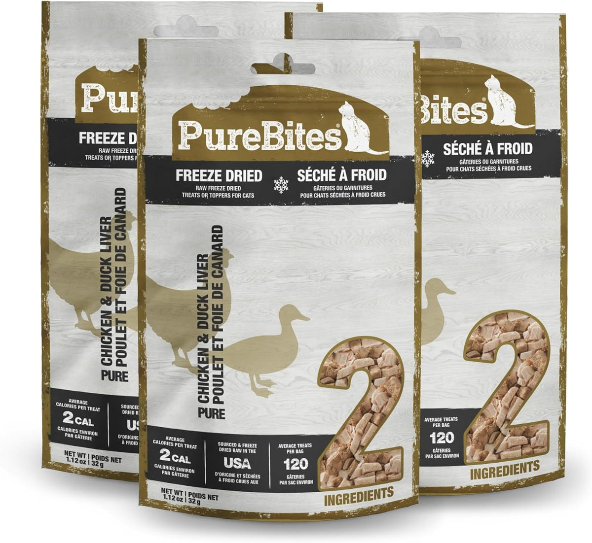 PureBites Chicken & Duck Liver Freeze-Dried Cat Treats, 3 x 1.12 oz