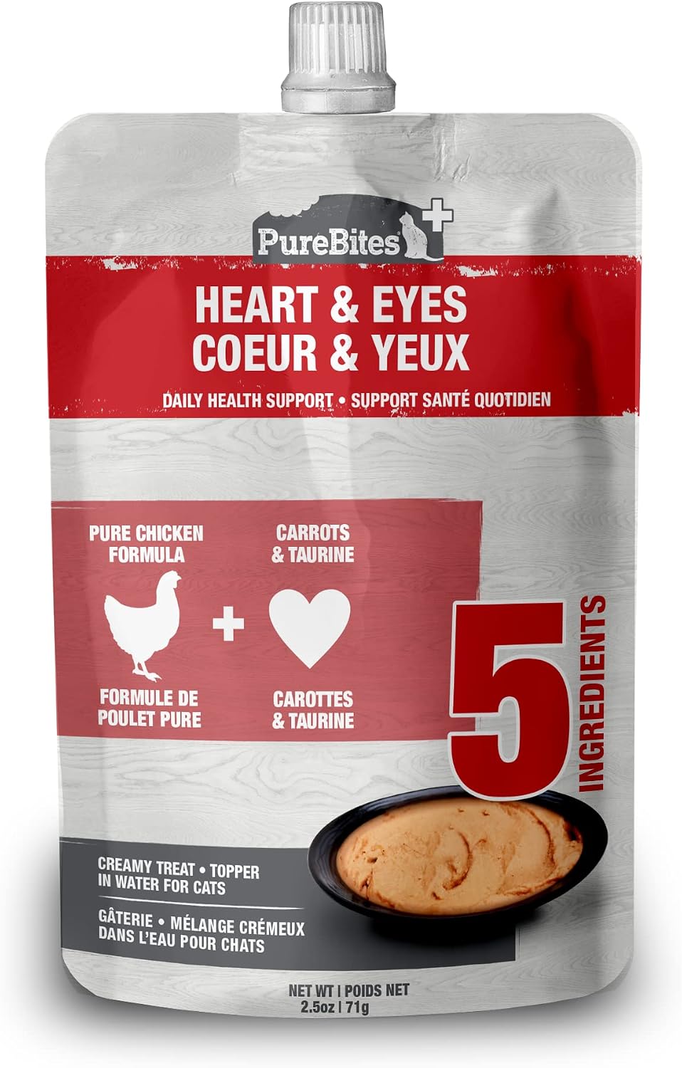 PureBites Plus Heart & Eyes Squeezable Cat Treats, 2.5 oz, Case of 15