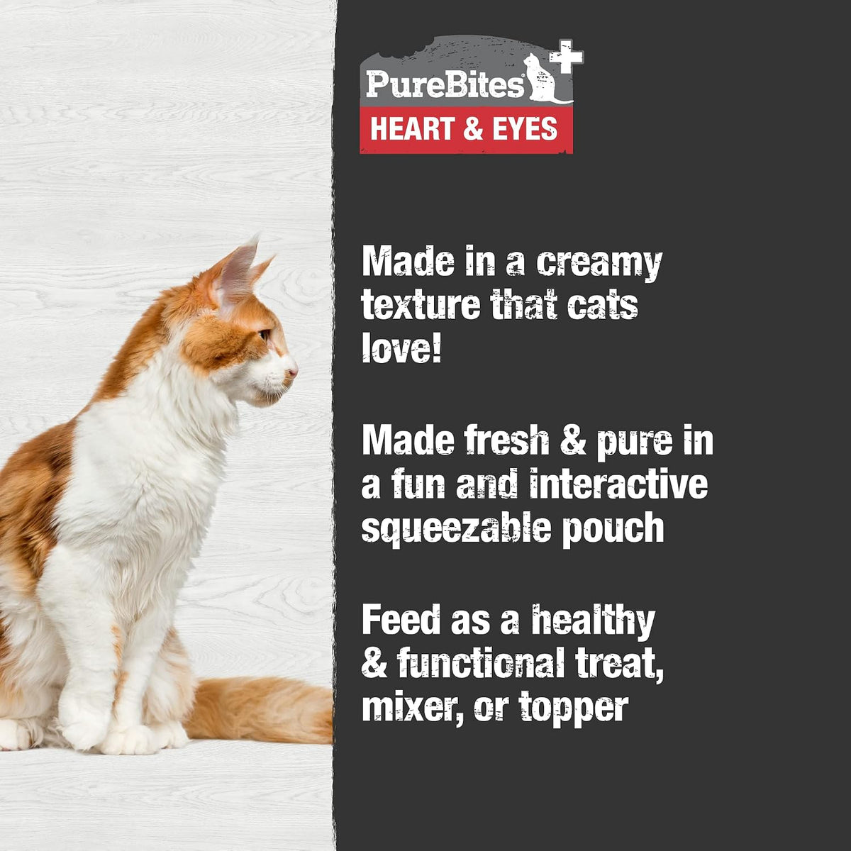PureBites Plus Heart & Eyes Squeezable Cat Treats, 2.5 oz, Case of 15