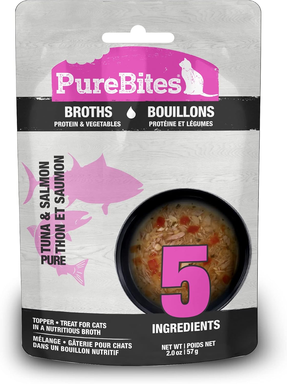 PureBites Tuna & Salmon Broth Cat Food Topper, 2 oz, Case of 18
