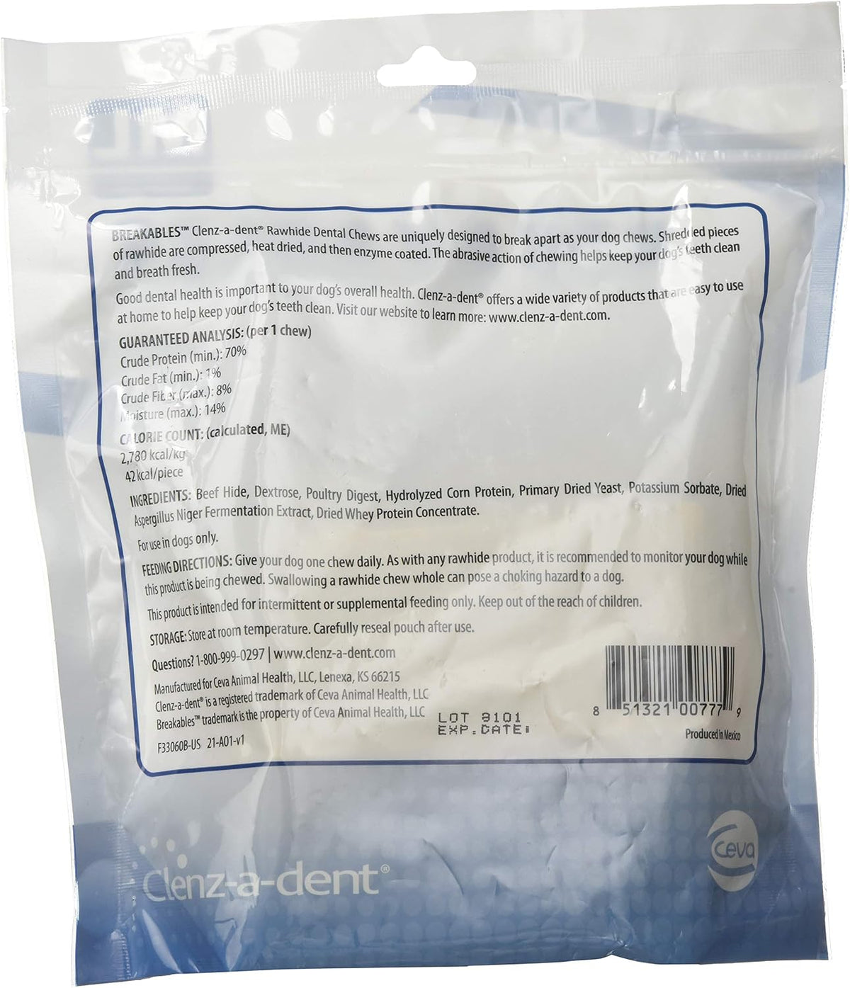Clenz-A-Dent Breakables Rawhide Dental Chews for Medium & Large Dogs 26-50 lbs