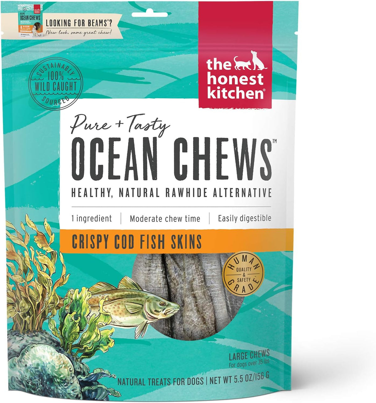 The Honest Kitchen Ocean Chews Crispy Cod Fish Skins Dog Treats