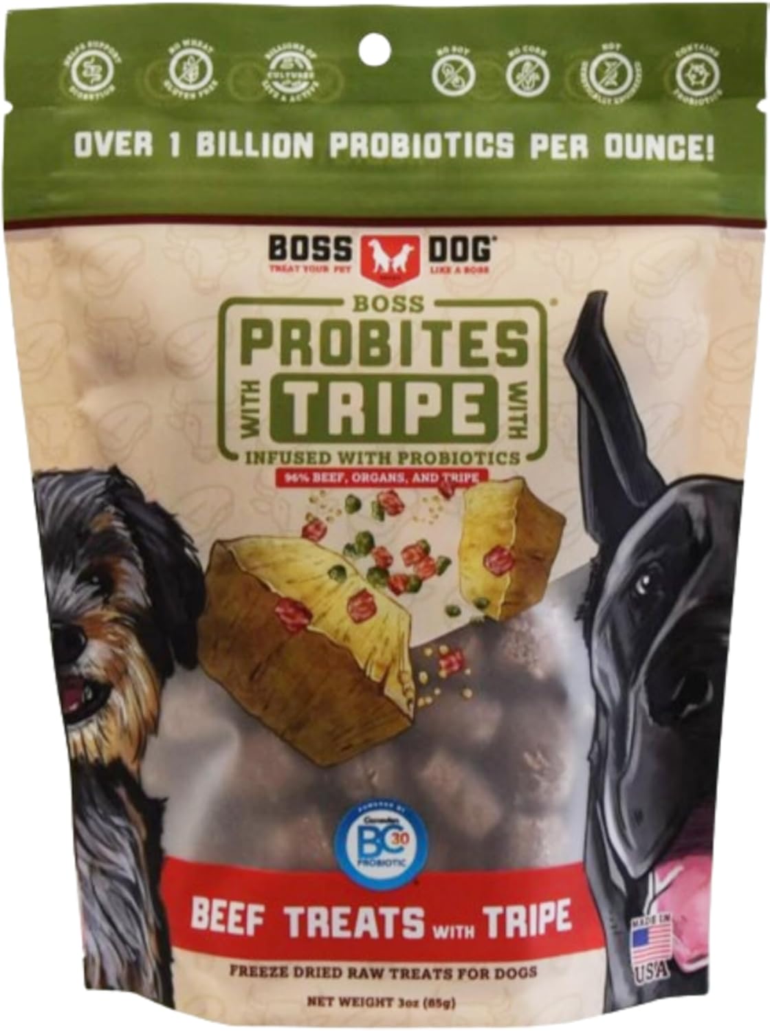 Boss Dog ProBites Pork Tripe Treats for Dogs & Cats, 3 oz