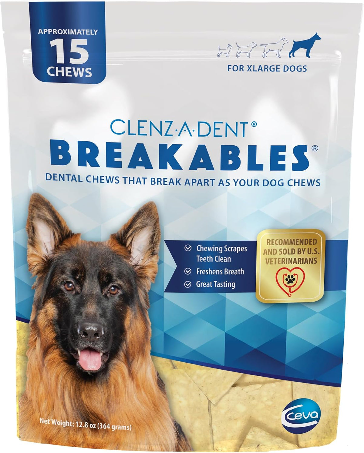 Clenz-A-Dent Breakables Rawhide Dental Chews for Medium & Large Dogs 26-50 lbs