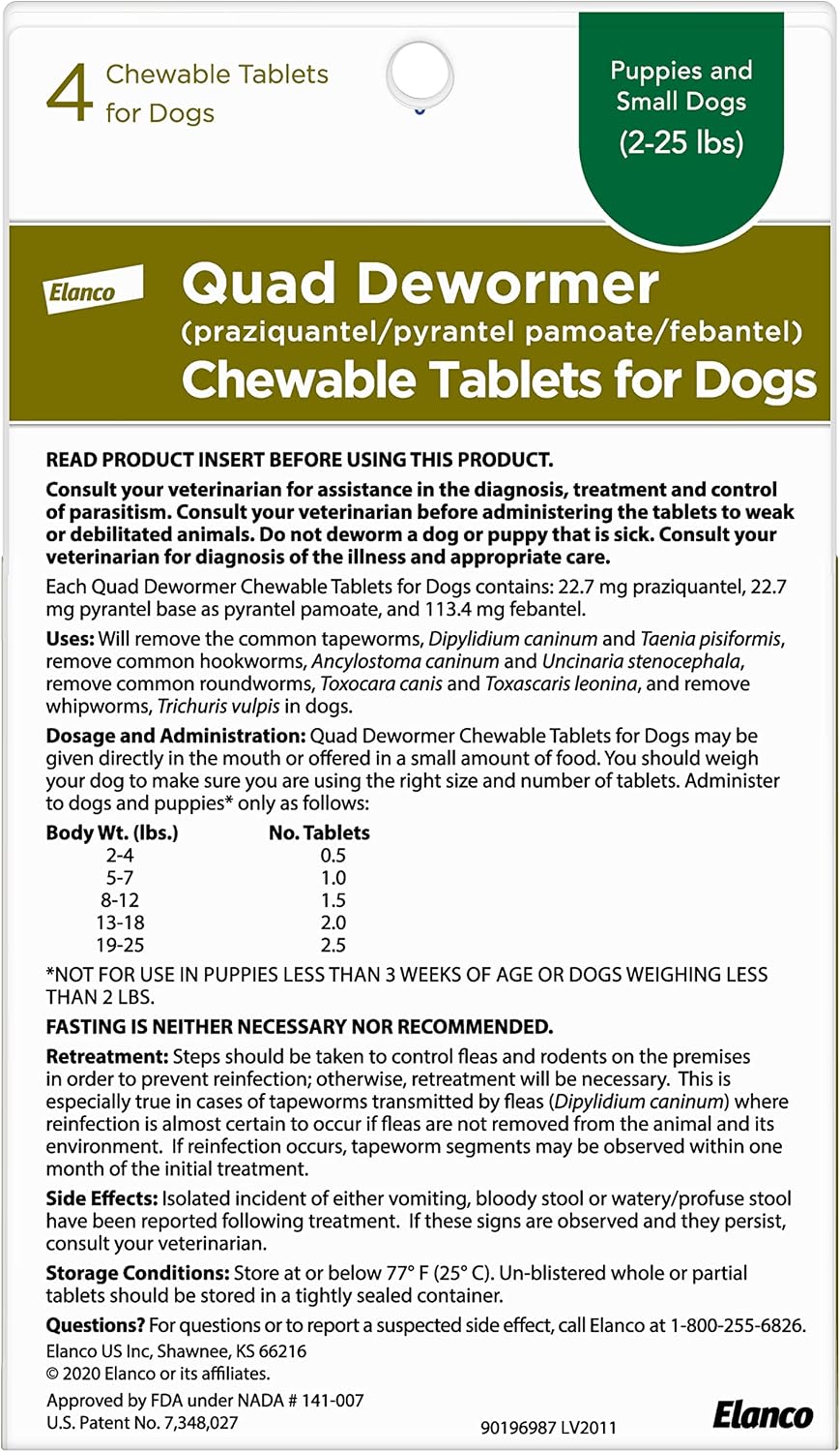 Elanco Quad Dewormer Chewable Tablets for Dogs