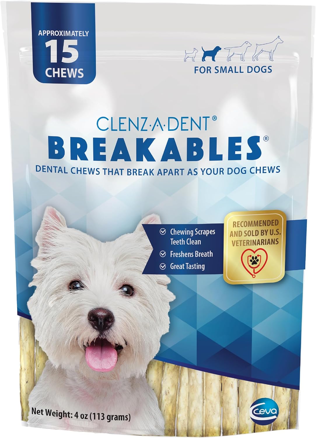 Clenz-A-Dent Breakables Rawhide Dental Chews for Medium & Large Dogs 26-50 lbs
