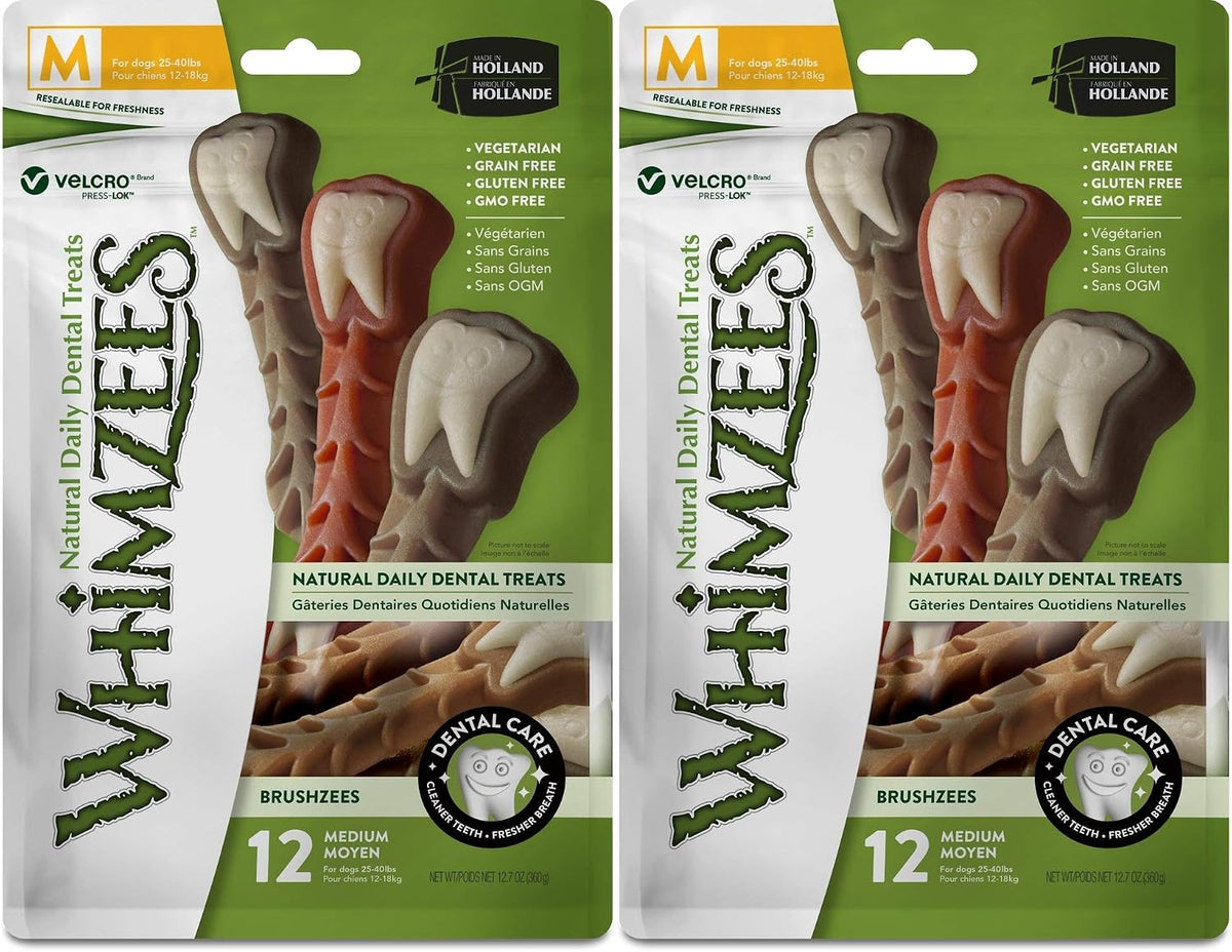 Whimzees Brushzees Natural Daily Dental Medium Breed Dog Treats