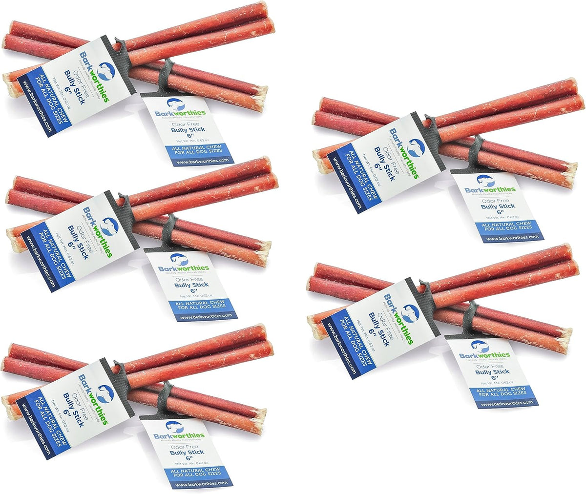 Barkworthies Odor-Free Bully Sticks, 6 in, 10 Pack