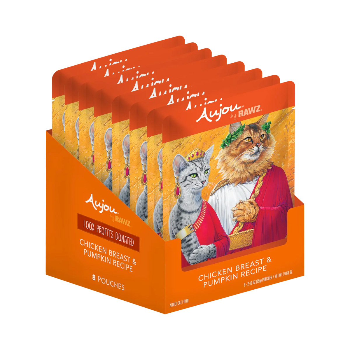RAWZ Aujou Chicken Breast & Pumpkin Recipe Cat Food – pouch display tray
