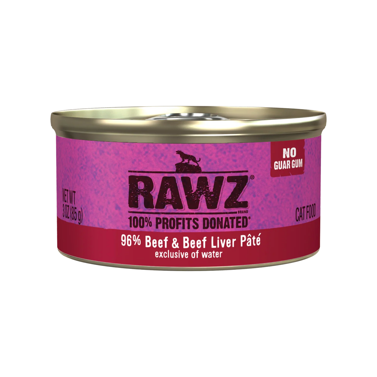 RAWZ 96% Beef & Beef Liver Pate Cat Food – 3 oz package, front