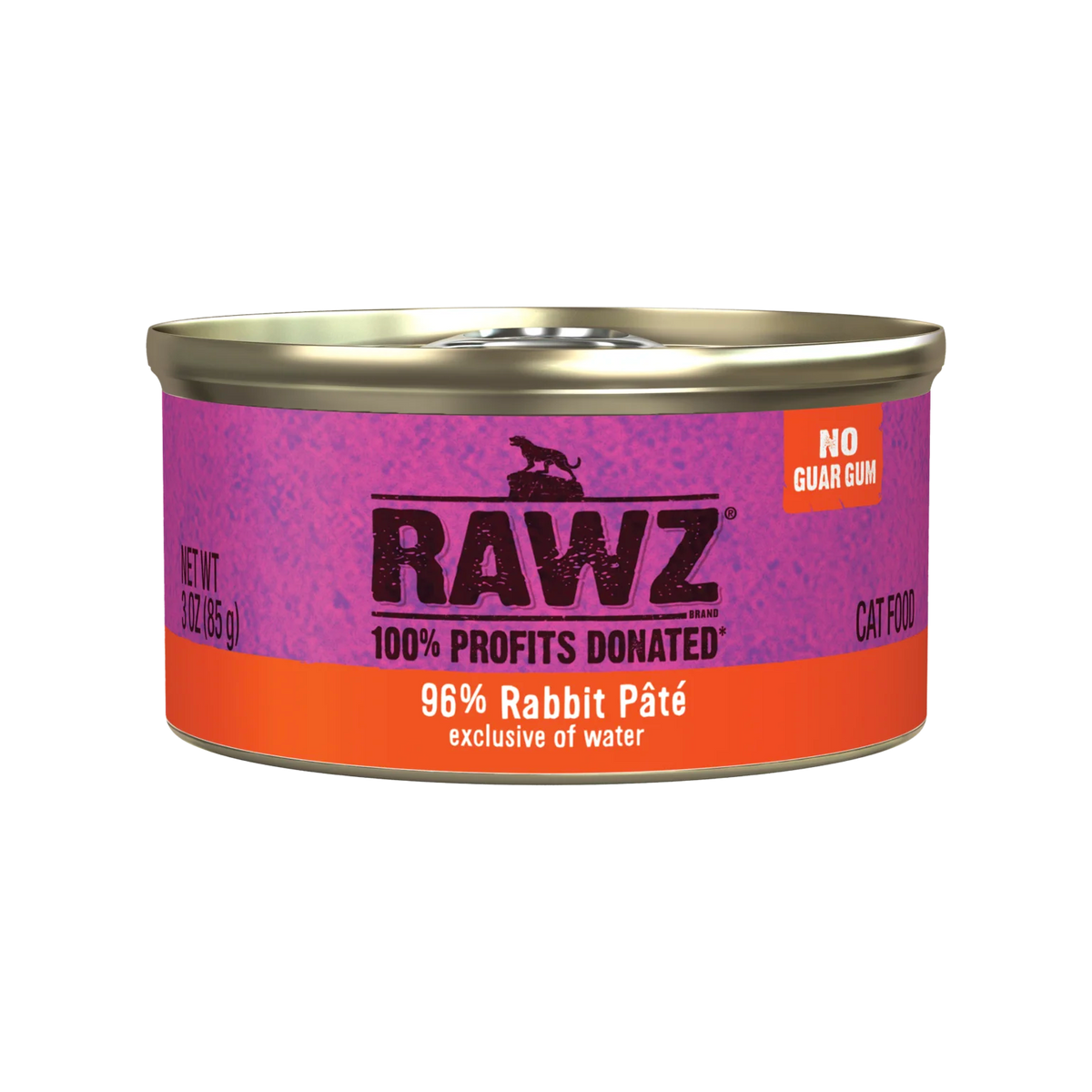 RAWZ 96% Rabbit Pate Cat Food – 3 oz package, front