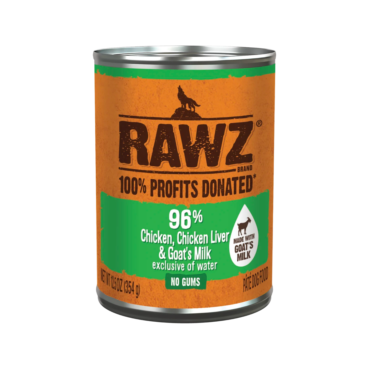 RAWZ 96% Chicken & Chicken Liver With Goat's Milk Dog Food – 12.5 oz package, front