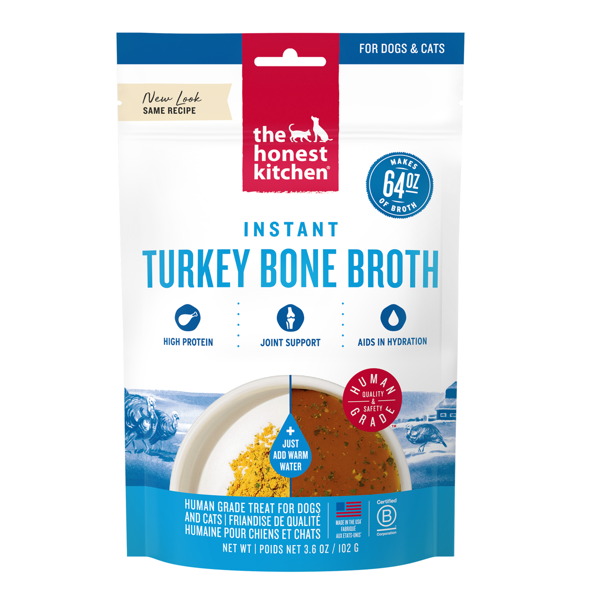 The Honest Kitchen Instant Turkey Bone Broth with Turmeric for Dogs