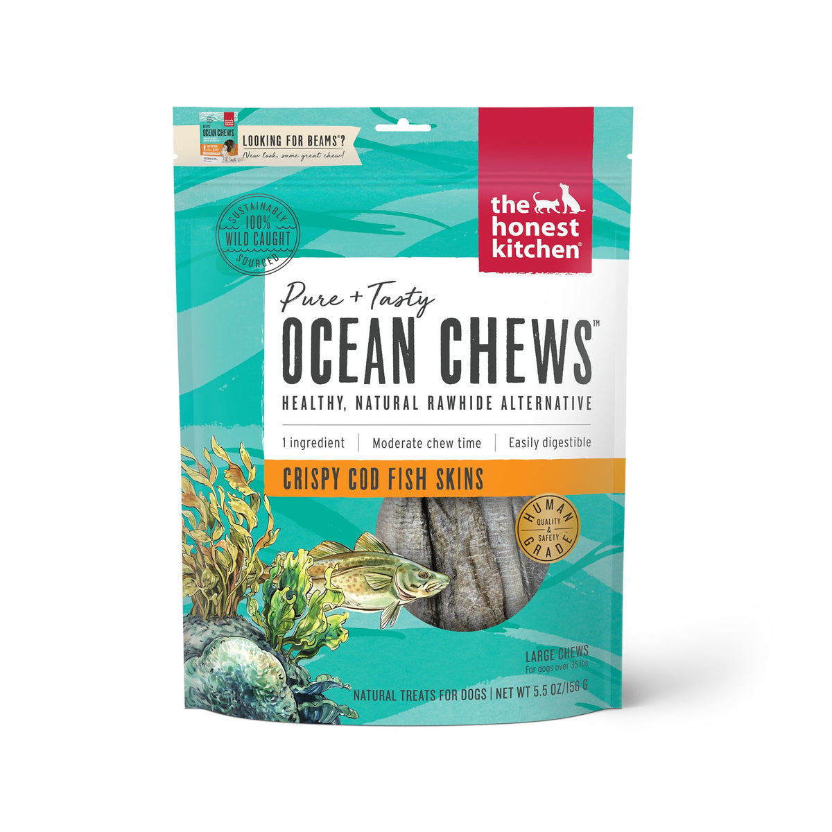 The Honest Kitchen Ocean Chews Crispy Cod Fish Skins Beams Dog Treats
