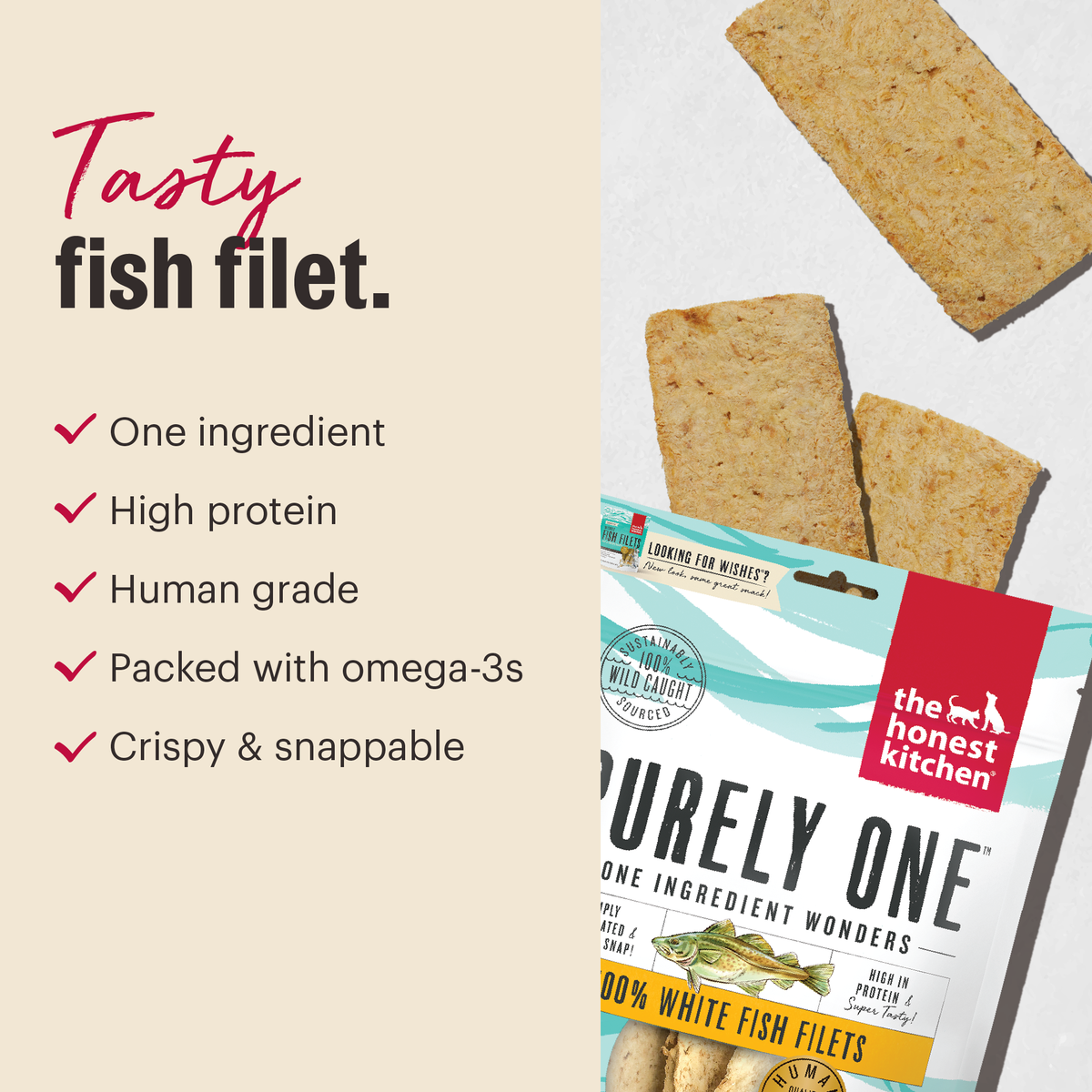 The Honest Kitchen Purely One: 100% White Fish Filets Dog Treats