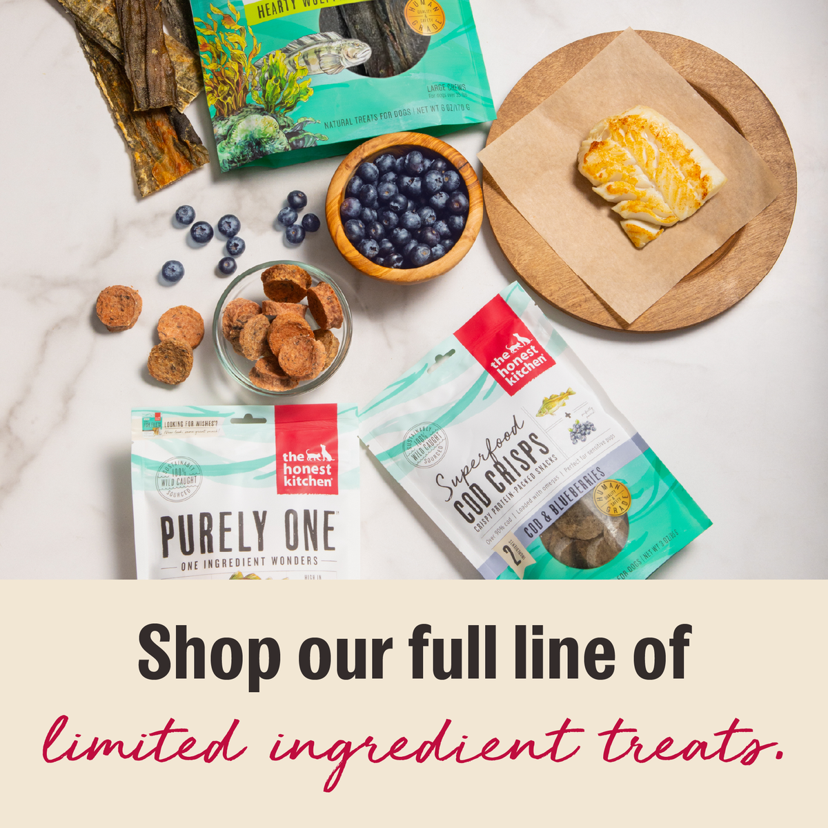 The Honest Kitchen Purely One: 100% White Fish Filets Dog Treats