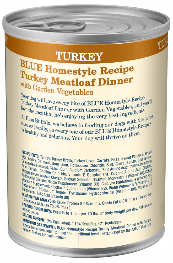 Blue Buffalo Homestyle Recipe Turkey Meatloaf Dinner With Carrots And Sweet Potatoes Canned Dog Food
