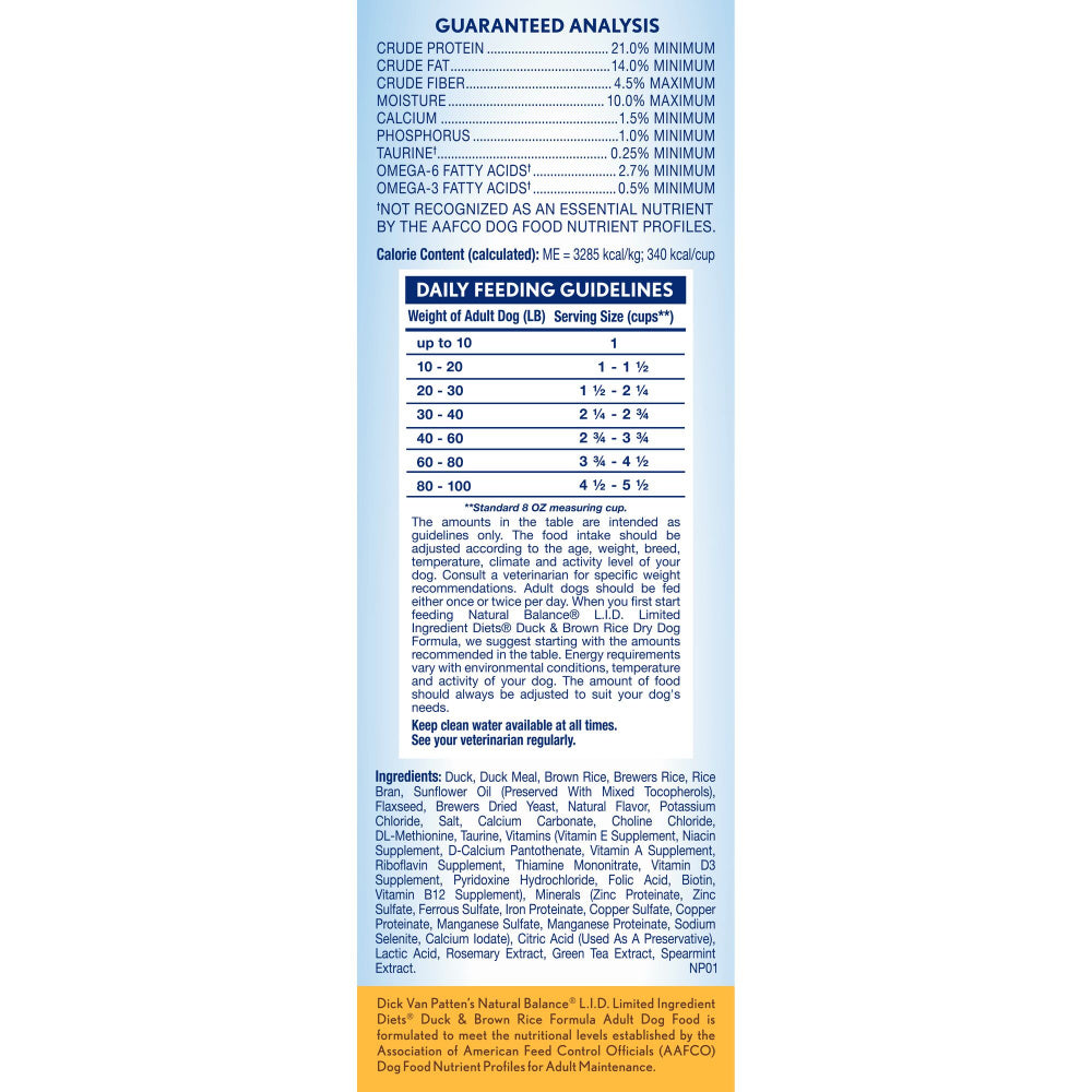 Natural Balance L.I.D. Limited Ingredient Diets Duck & Brown Rice Formula Dry Dog Food