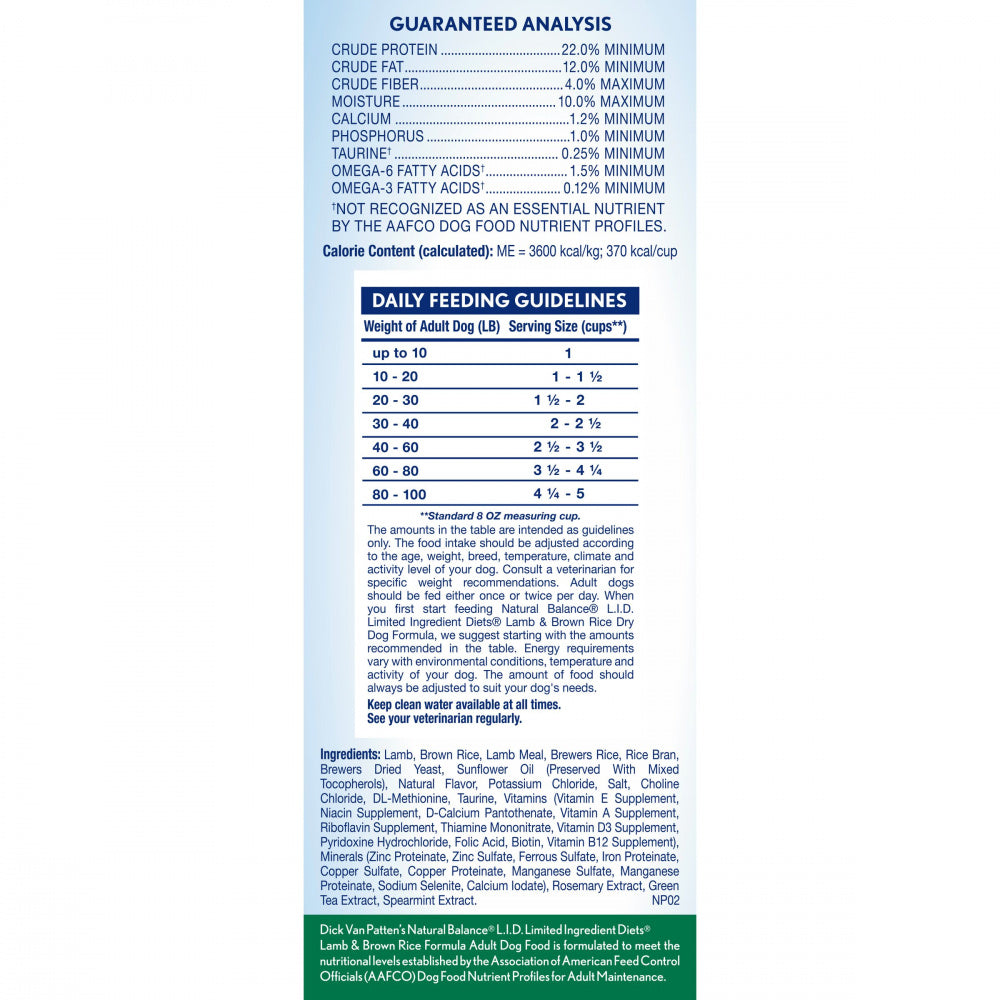 Natural Balance L.I.D. Limited Ingredient Diets Lamb & Brown Rice Formula Dry Dog Food