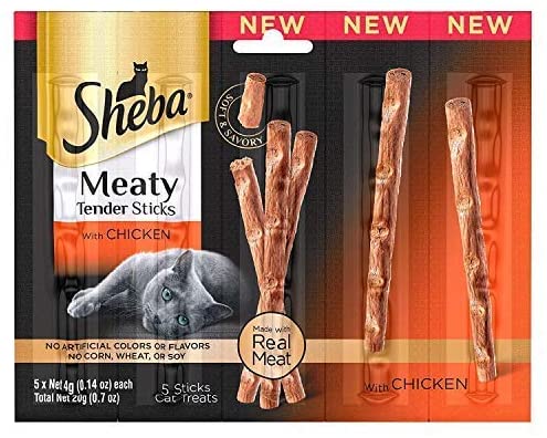 (9 Pack) Sheba-MeatyTender Sticks veritable Pack 5 Packs of 3 Flavor (3 Salmon, 3 Chicken, 3 Tuna) 45 Sticks