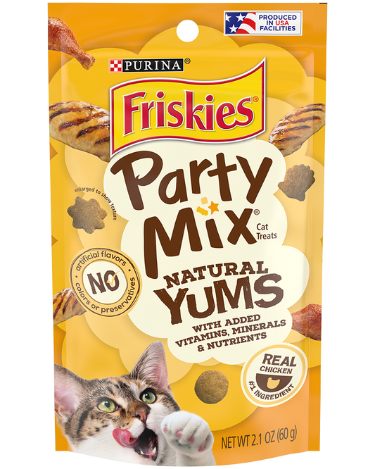 (9 Pack ) Friskie-Party Mix Natural YUMS with Real Variety Packs(3 Tuna, 3 Salmon,3 Chicken) Cat Treats 2,1 oz 60 gr