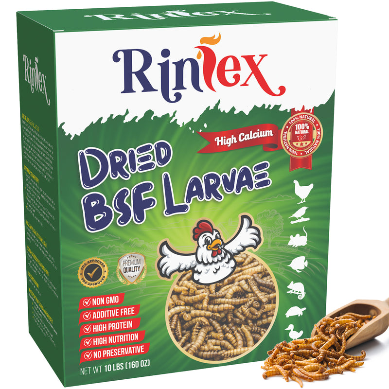RINLEX 10 Lbs Dried Black Soldier Fly Larvae for Chickens, More Calcium Than Dried Mealworms,Treats for Layer Hens, BSF Larvae for Birds, Chickens, Wild Birds, Reptiles and Ducks