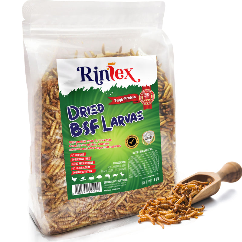 RINLEX 1 Lbs Dried Black Soldier Fly Larvae for Chickens, More Calcium Than Dried Mealworms,Treats for Layer Hens, BSF Larvae for Birds, Chickens, Wild Birds, Reptiles and Ducks