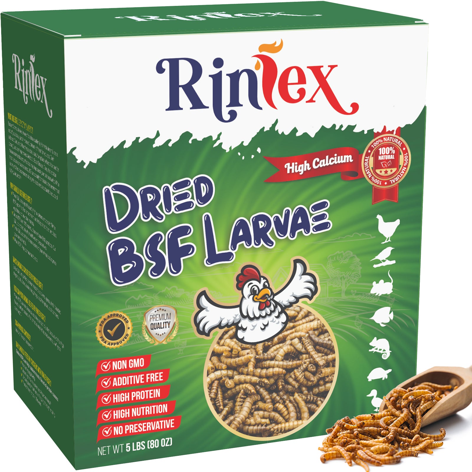 RINLEX 5 Lbs Dried Black Soldier Fly Larvae for Chickens, More Calcium Than Dried Mealworms,Treats for Layer Hens, BSF Larvae for Birds, Chickens, Wild Birds, Reptiles and Ducks