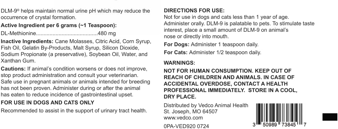 Vedco DLM-9 Urinary Oral Gel for Dogs & Cats, Malt, 4.25 oz