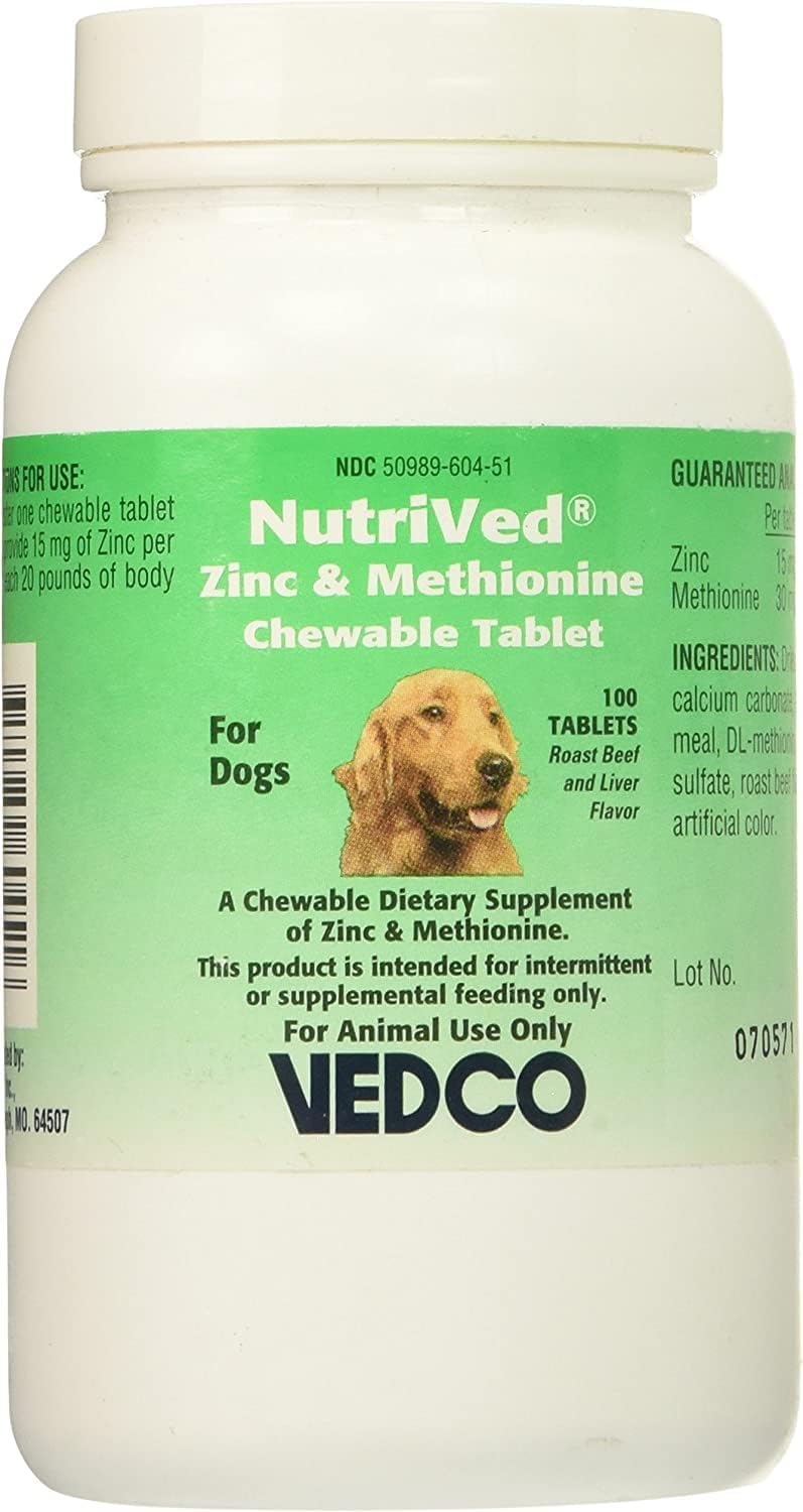 Vedco NutriVed Zinc & Methionine Chewable Tablets for Dogs, 100 ct