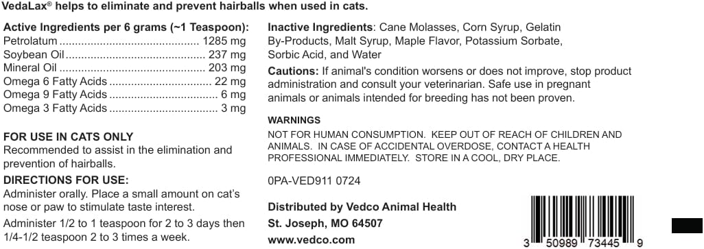 Vedco Vedalax Hairball Oral Gel for Cats, Maple, 4.25 oz