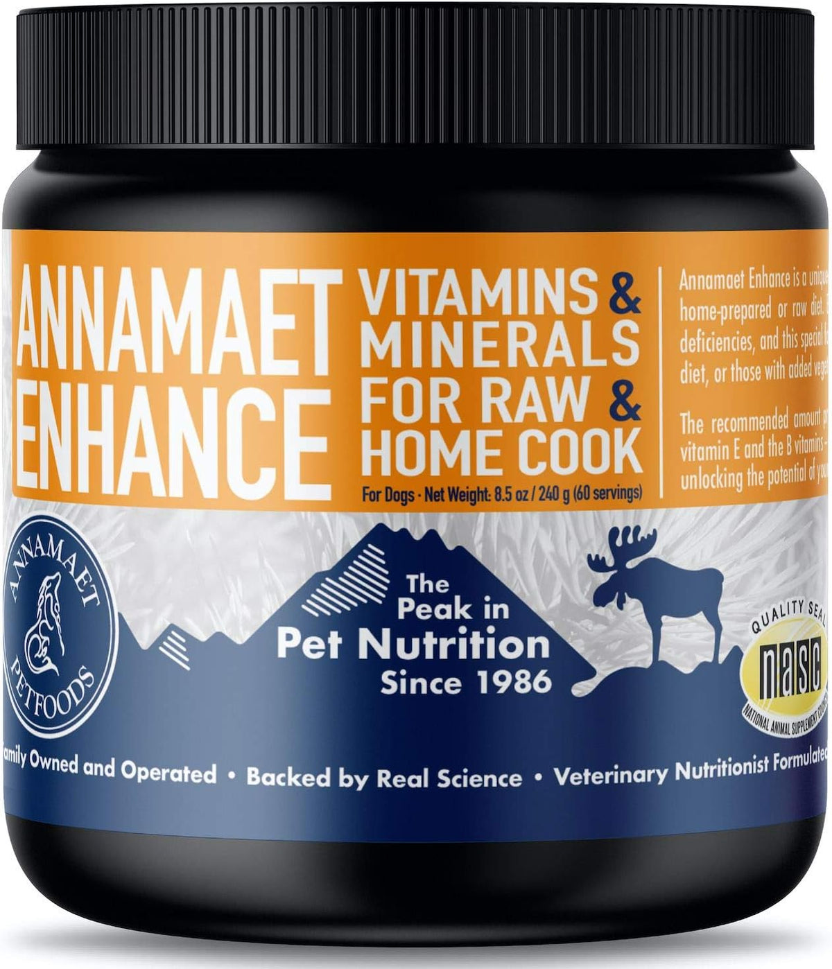 Annamaet Enhance Vitamin & Mineral Supplement for Raw and Home-Cooked Dog Meals, 8.5 oz