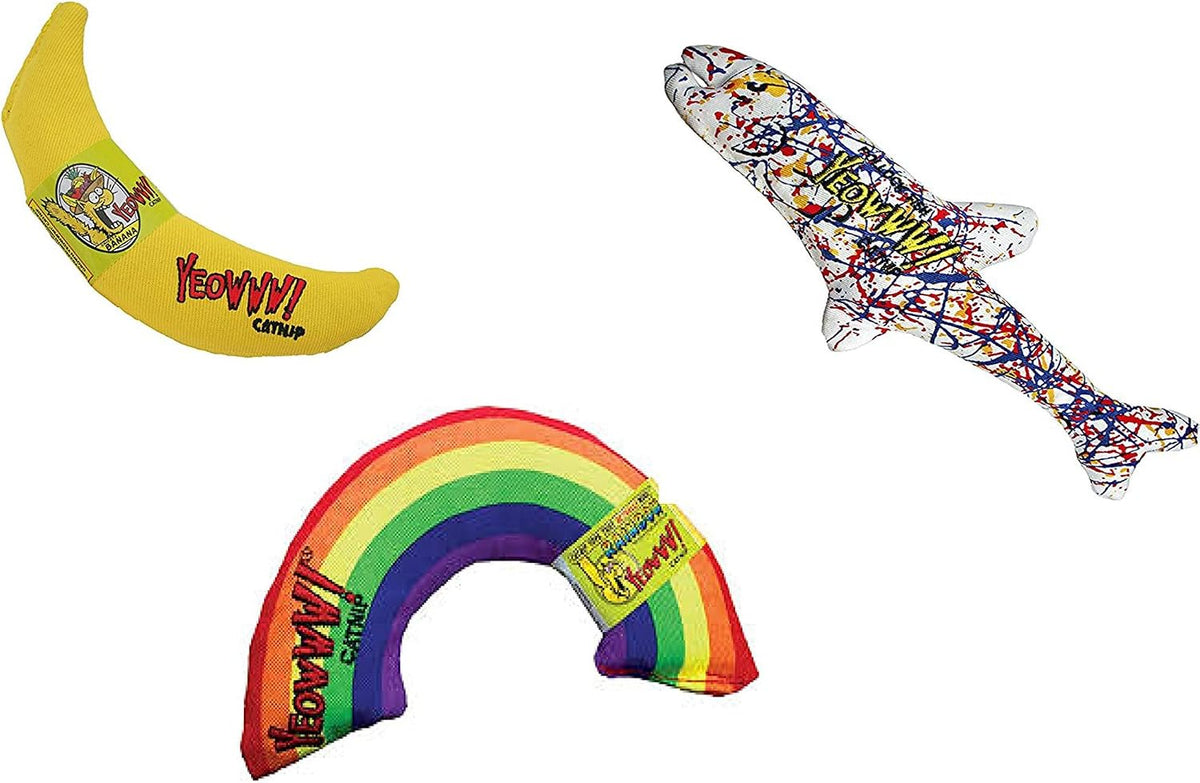 Yeowww! Organic Catnip Toy Variety Pack: Rainbow, Banana & Pollock Fish