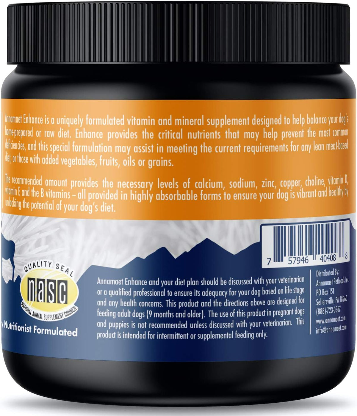 Annamaet Enhance Vitamin & Mineral Supplement for Raw and Home-Cooked Dog Meals, 8.5 oz