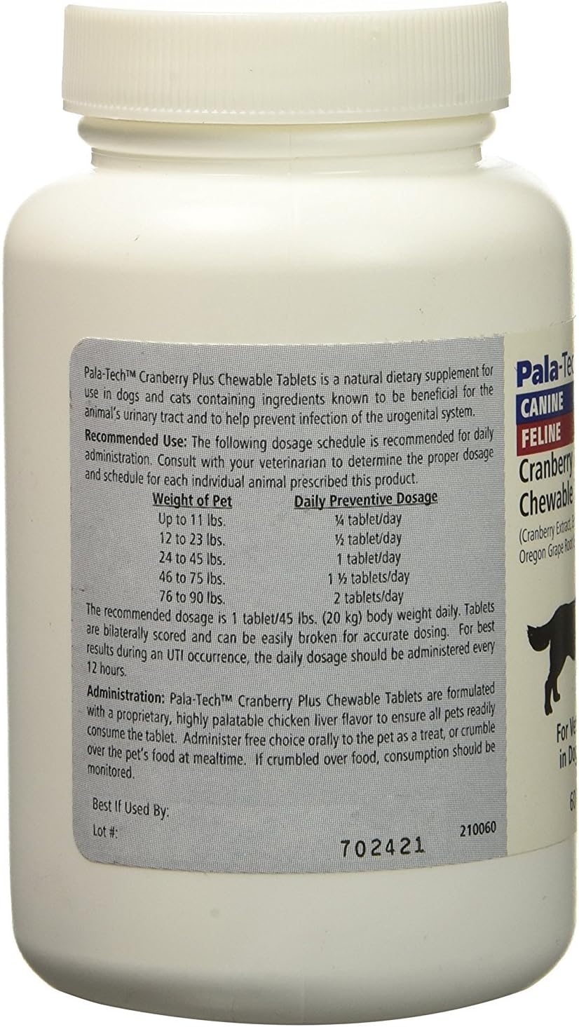 Pala-Tech Cranberry Plus Chewable Tablets for Dogs & Cats, 2 x 60 ct