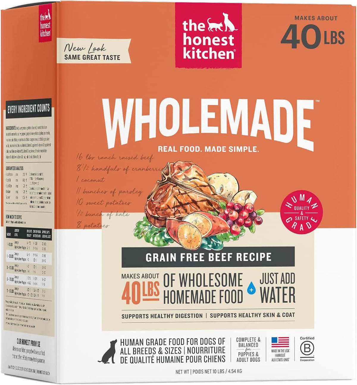 The Honest Kitchen Wholemade Grain Free Beef Recipe Dehydrated Dog Food, 10 lb