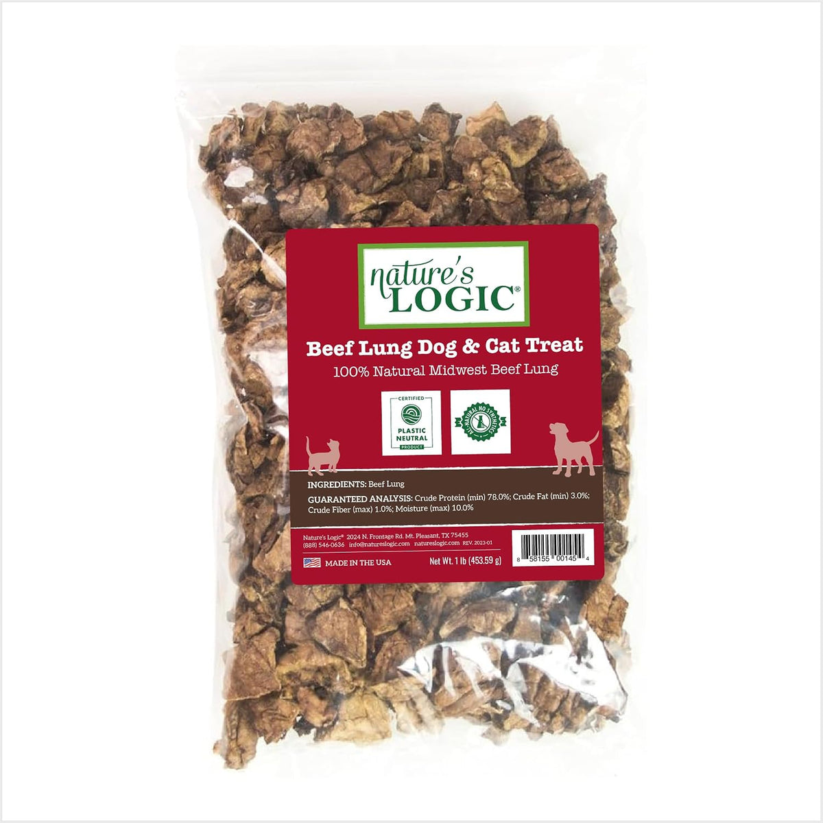 Nature's Logic Beef Lung Treats for Dogs & Cats, 1 lb