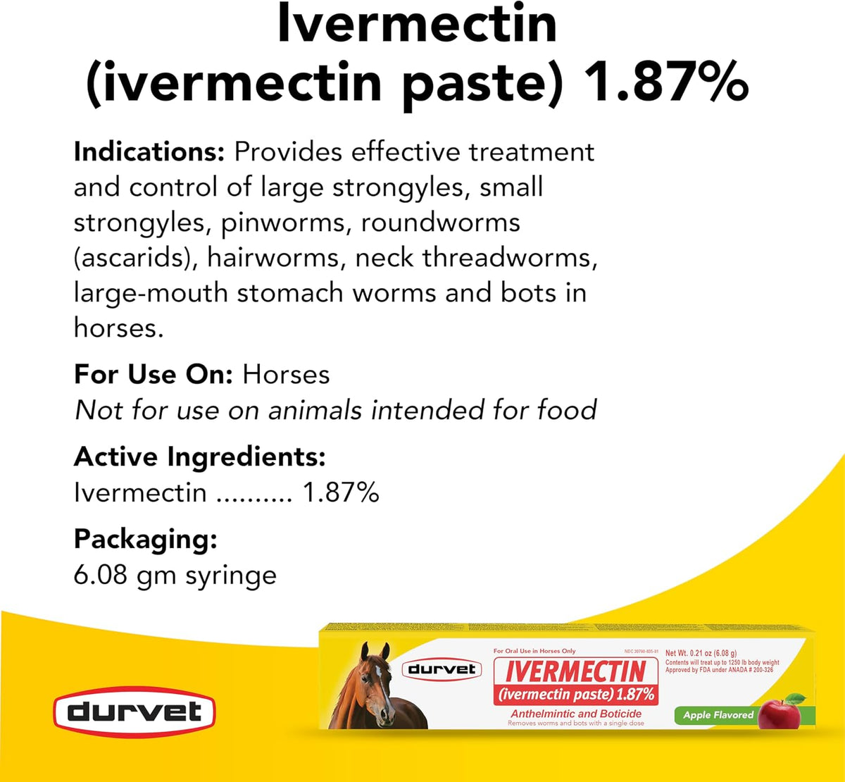 Durvet Ivermectin Paste 1.87% Horse Dewormer, Apple Flavor
