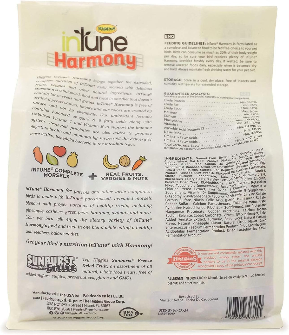 Higgins inTune Harmony Food for Parrots & Large Birds, 2 x 3 lb