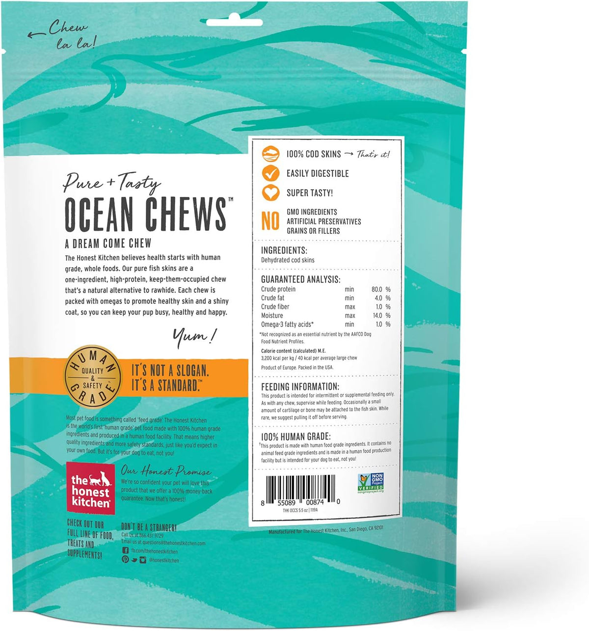 The Honest Kitchen Ocean Chews Crispy Cod Fish Skins Dog Treats