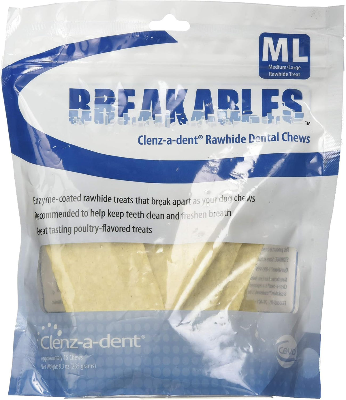 Clenz-A-Dent Breakables Rawhide Dental Chews for Medium & Large Dogs 26-50 lbs