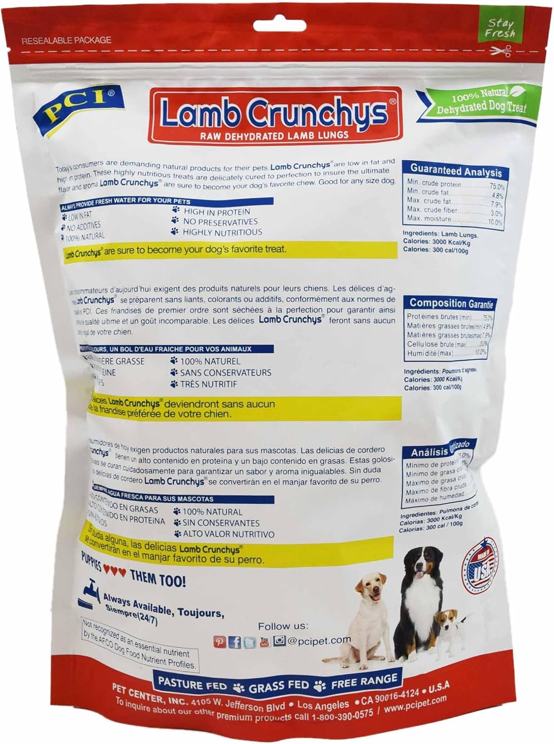 PCI Lamb Crunchys Dehydrated Lamb Dog Treats, 16 oz