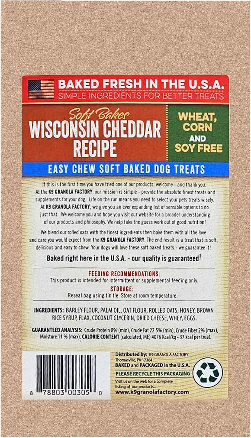 K9 Granola Factory Soft Bakes Wisconsin Cheddar Dog Treats, 12 oz