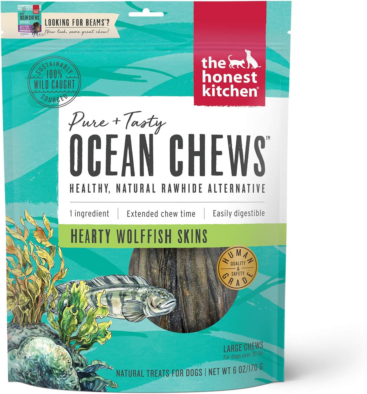 The Honest Kitchen Ocean Chews Wolffish Skins Dog Treats, 6 oz
