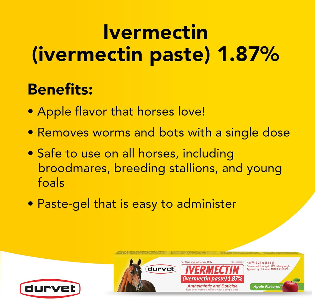 Durvet Ivermectin Paste 1.87% Horse Dewormer, Apple Flavor