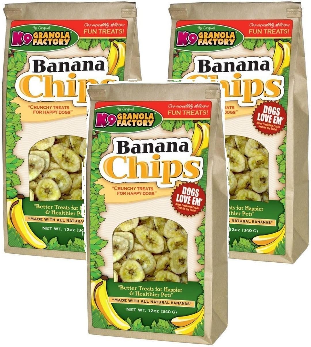 K9 Granola Factory Banana Chips Dog Treats, 3 x 12 oz