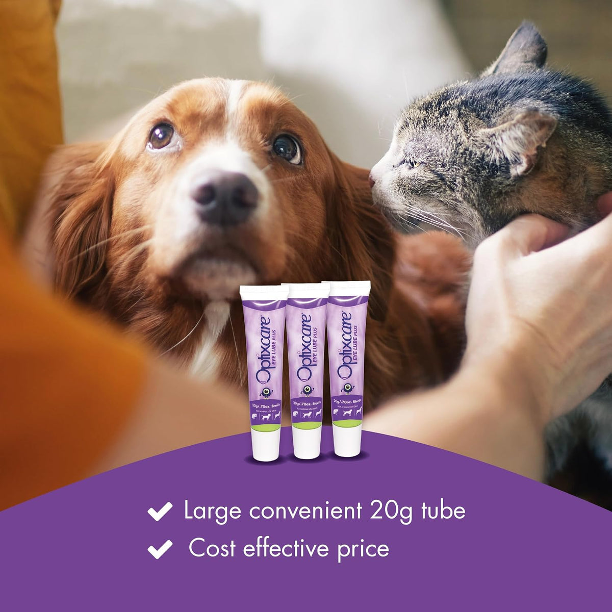 OptixCare Eye Lube Plus Hyaluron for Dogs, Cats & Horses, 3 x 20 g